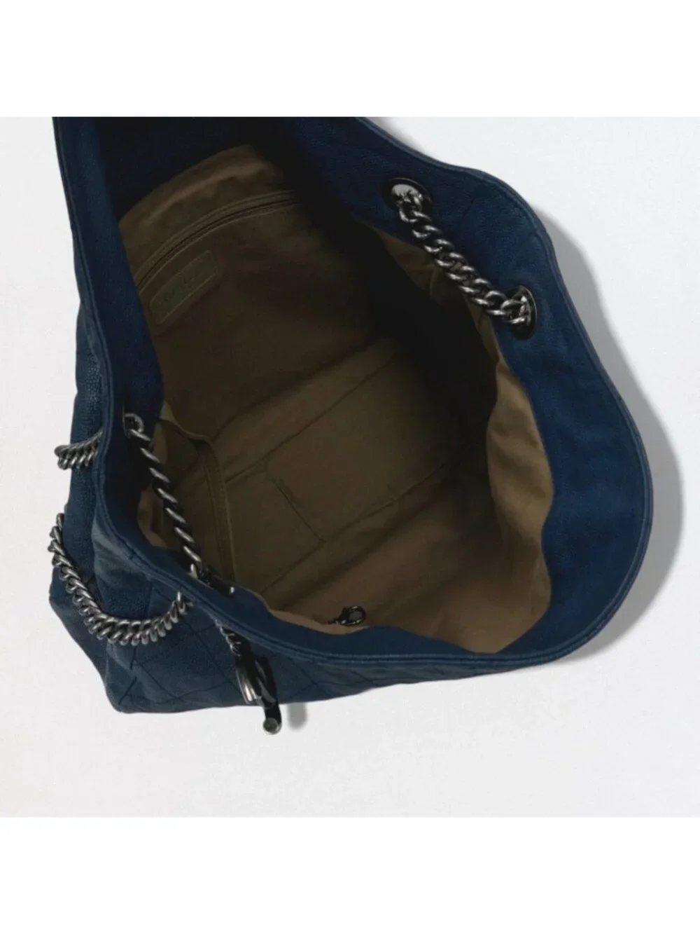 Chanel Wild Stitch Quilted Tote Caviar Leather Blue Gunmetal CC Logo Chain - Picture 9 of 10